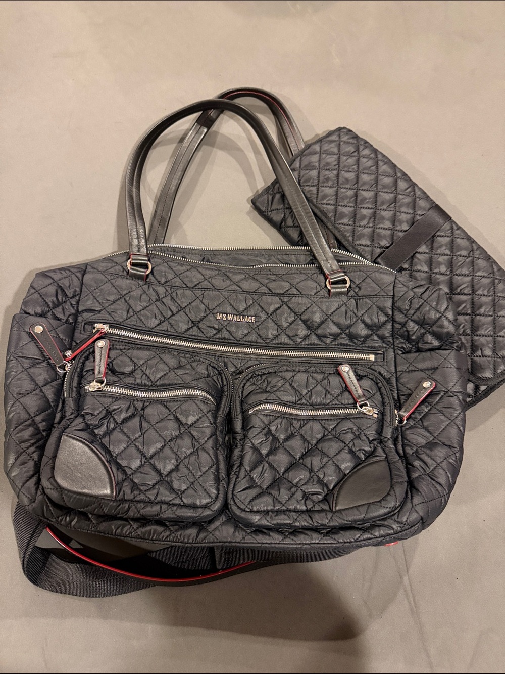MZ Wallace Black Quilted Baby Bag/ Tote Bag with changing pad